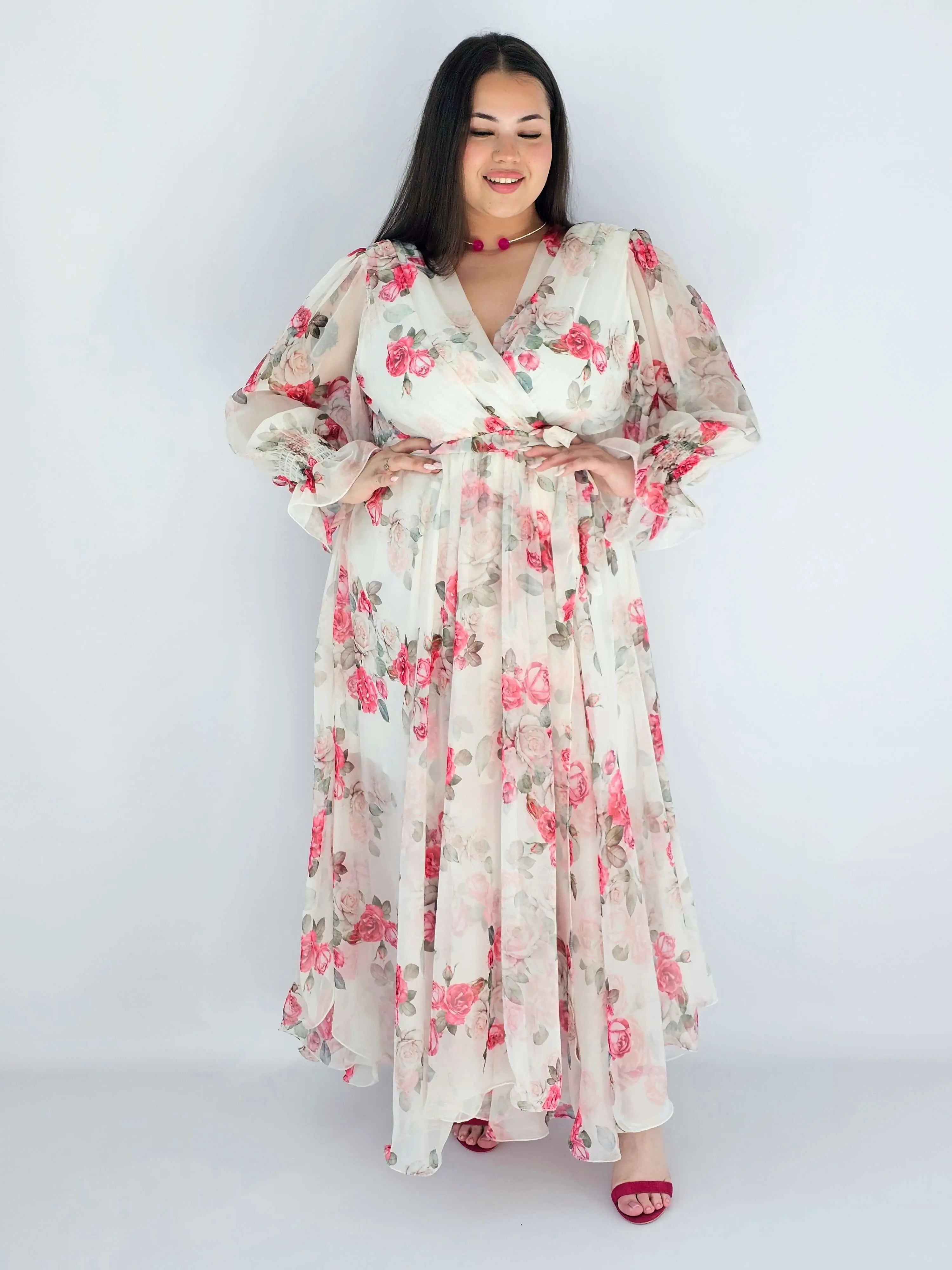 Sukienka Plus Size Maxi Kwiatowa Zwiewna Elegancja Stylowa XL