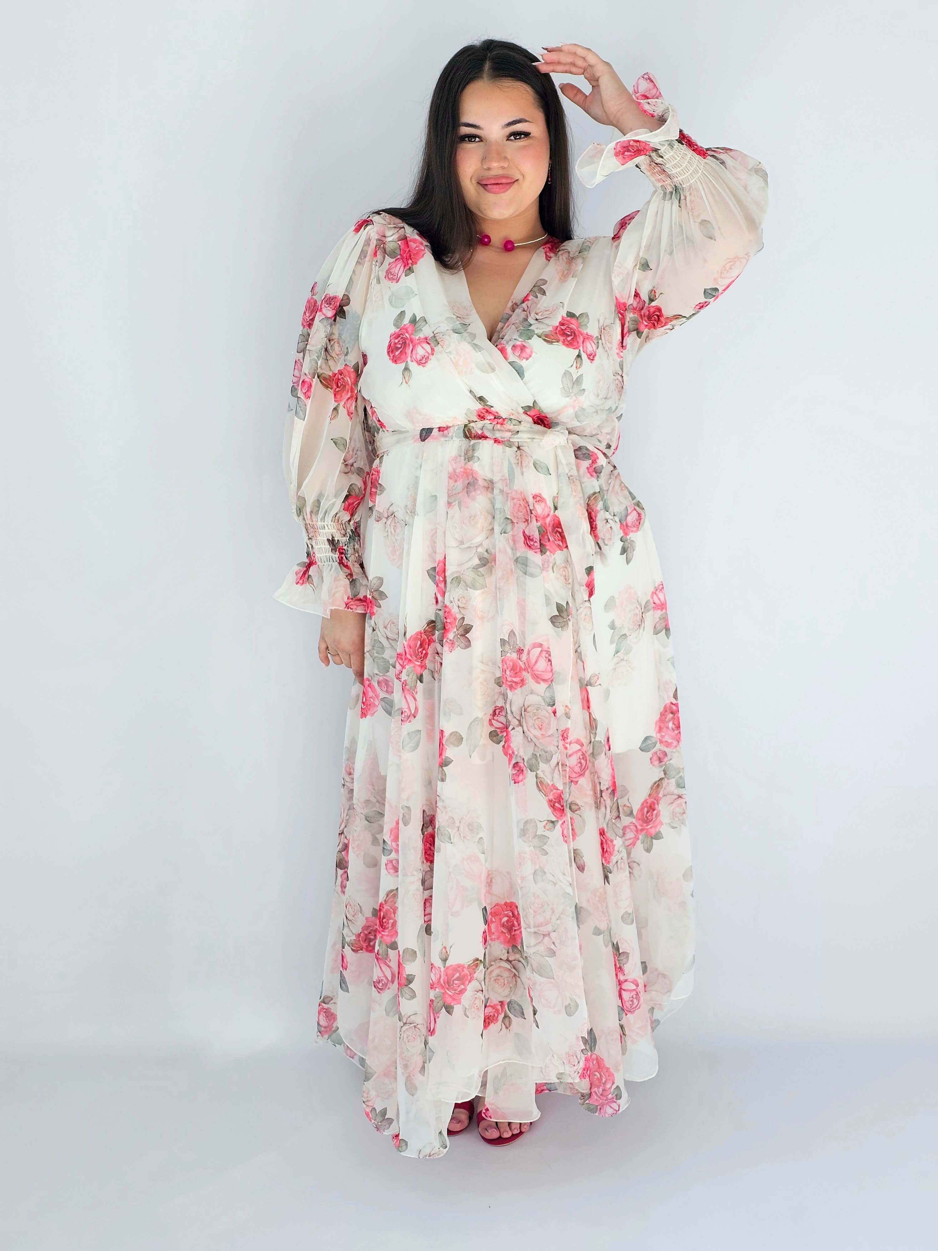 Sukienka Plus Size Maxi Kwiatowa Zwiewna Elegancja Stylowa XL
