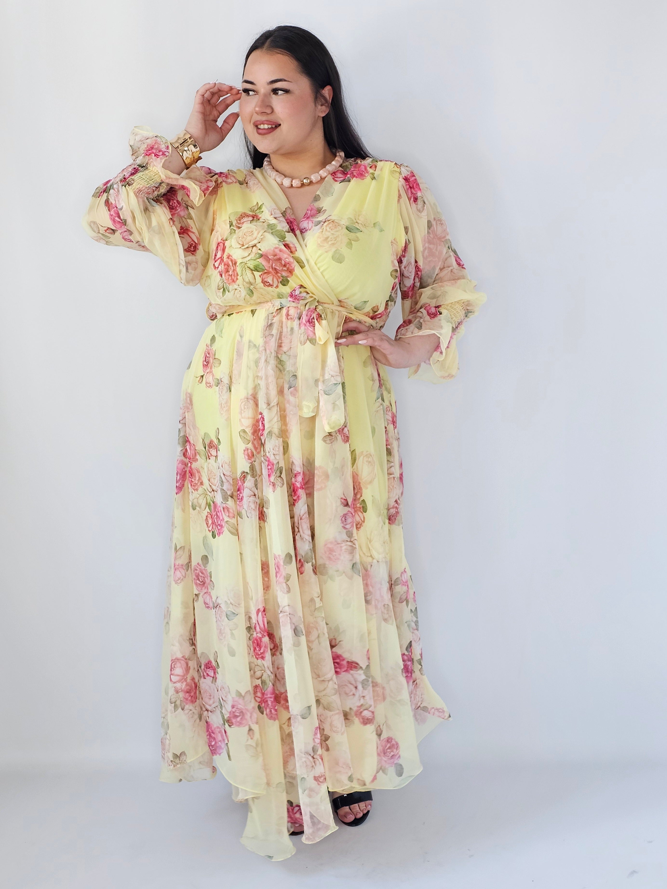 Sukienka Plus Size Maxi Kwiatowa Zwiewna Elegancja Stylowa XL