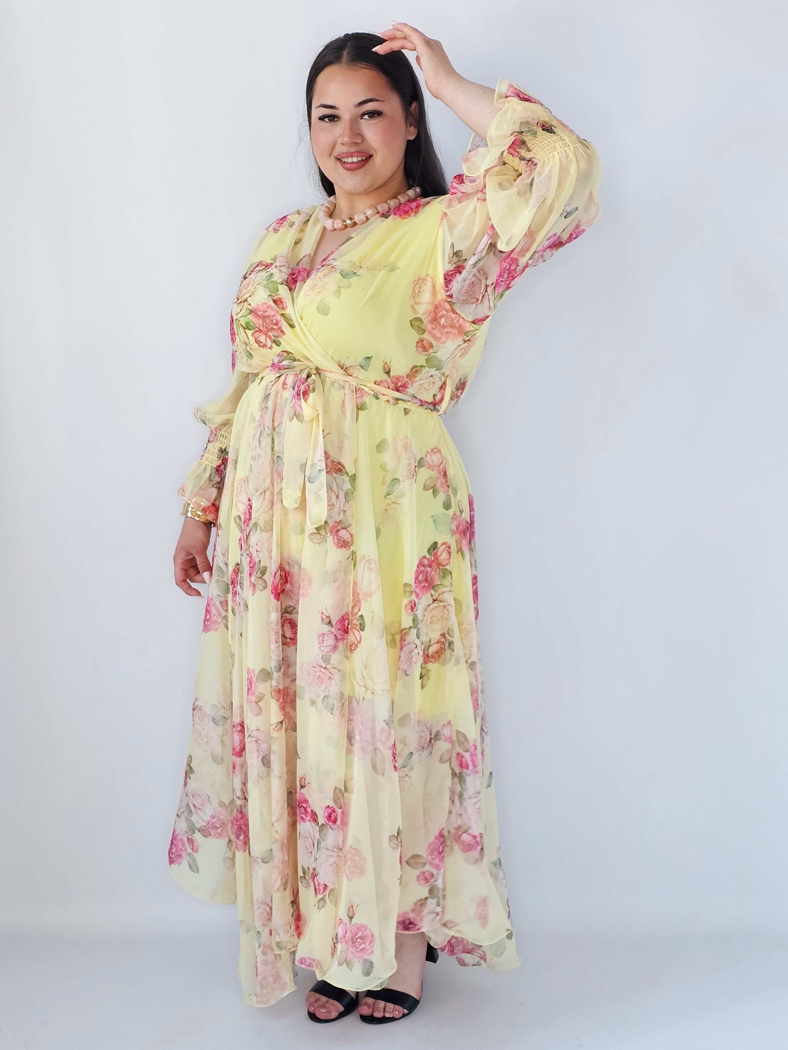 Sukienka Plus Size Maxi Kwiatowa Zwiewna Elegancja Stylowa XL