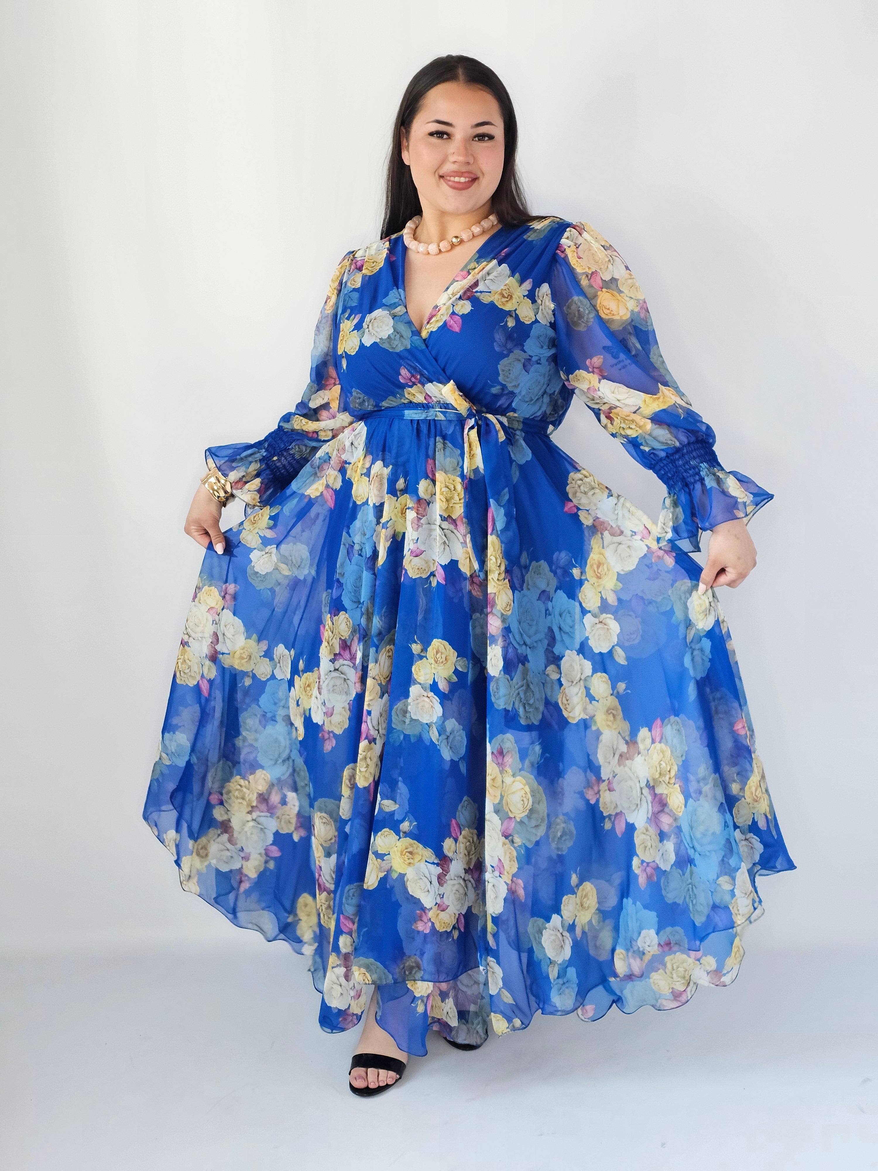 Sukienka Plus Size Maxi Kwiatowa Zwiewna Elegancja Stylowa XL