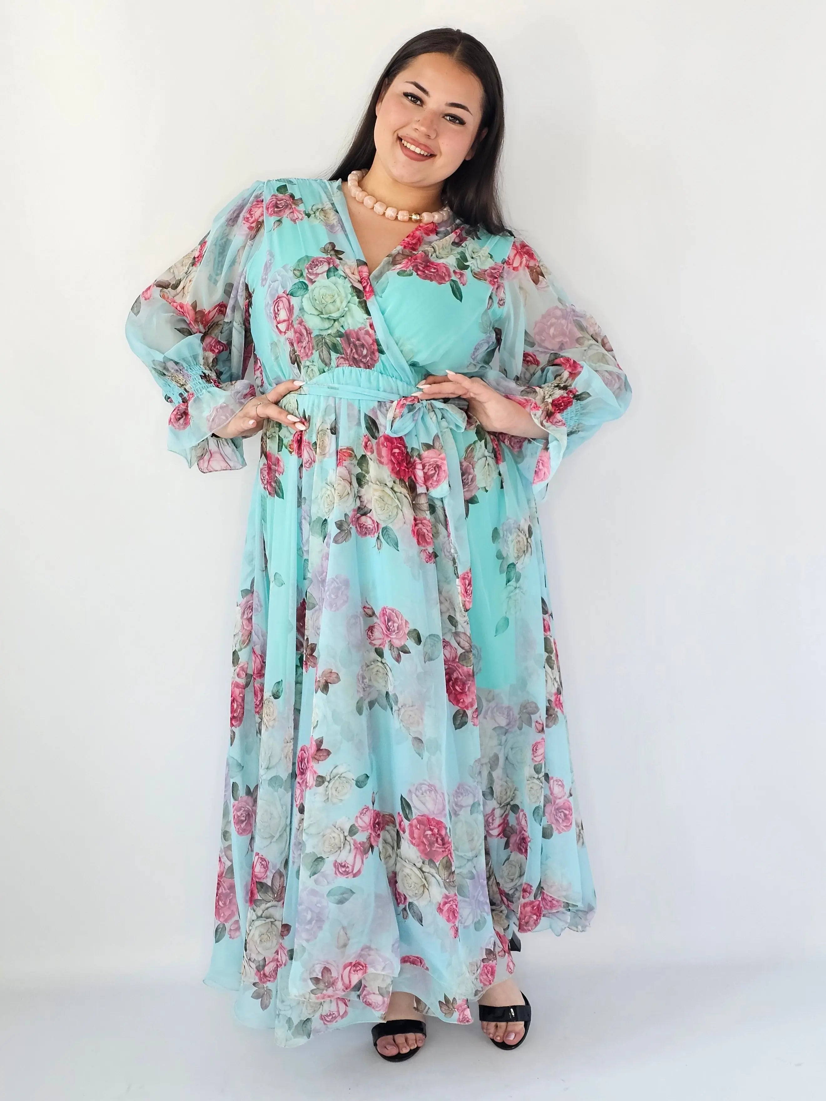 Sukienka Plus Size Maxi Kwiatowa Zwiewna Elegancja Stylowa XL