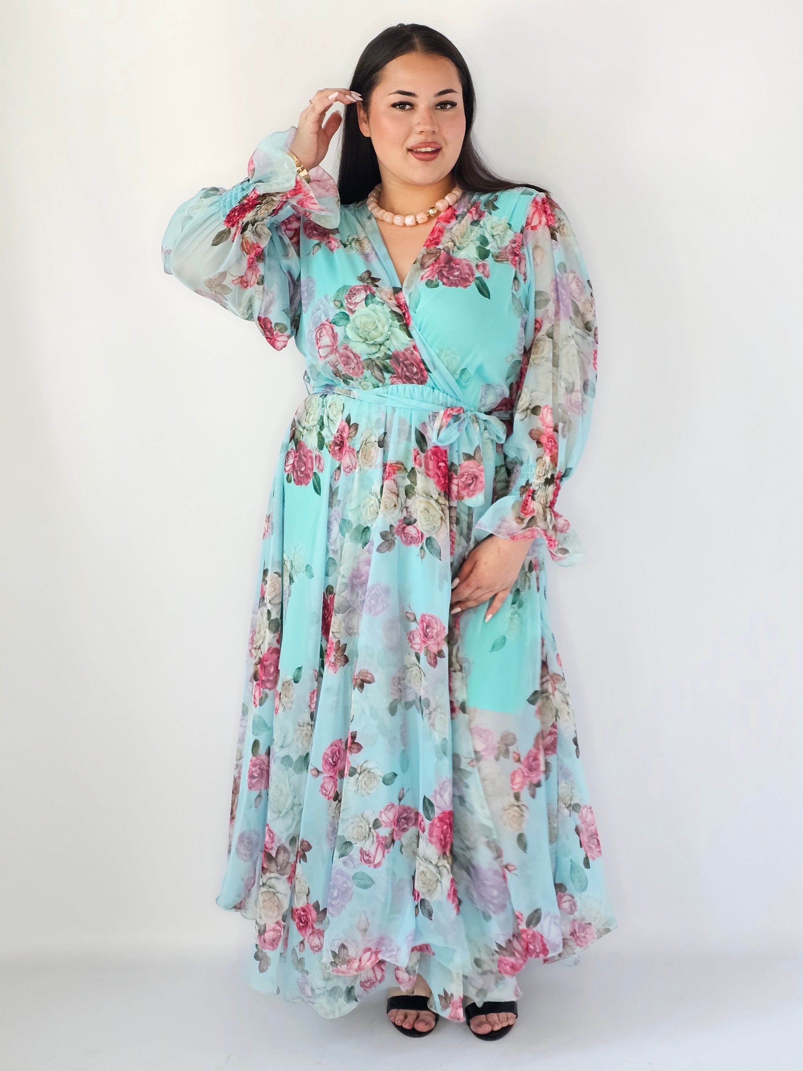 Sukienka Plus Size Maxi Kwiatowa Zwiewna Elegancja Stylowa XL