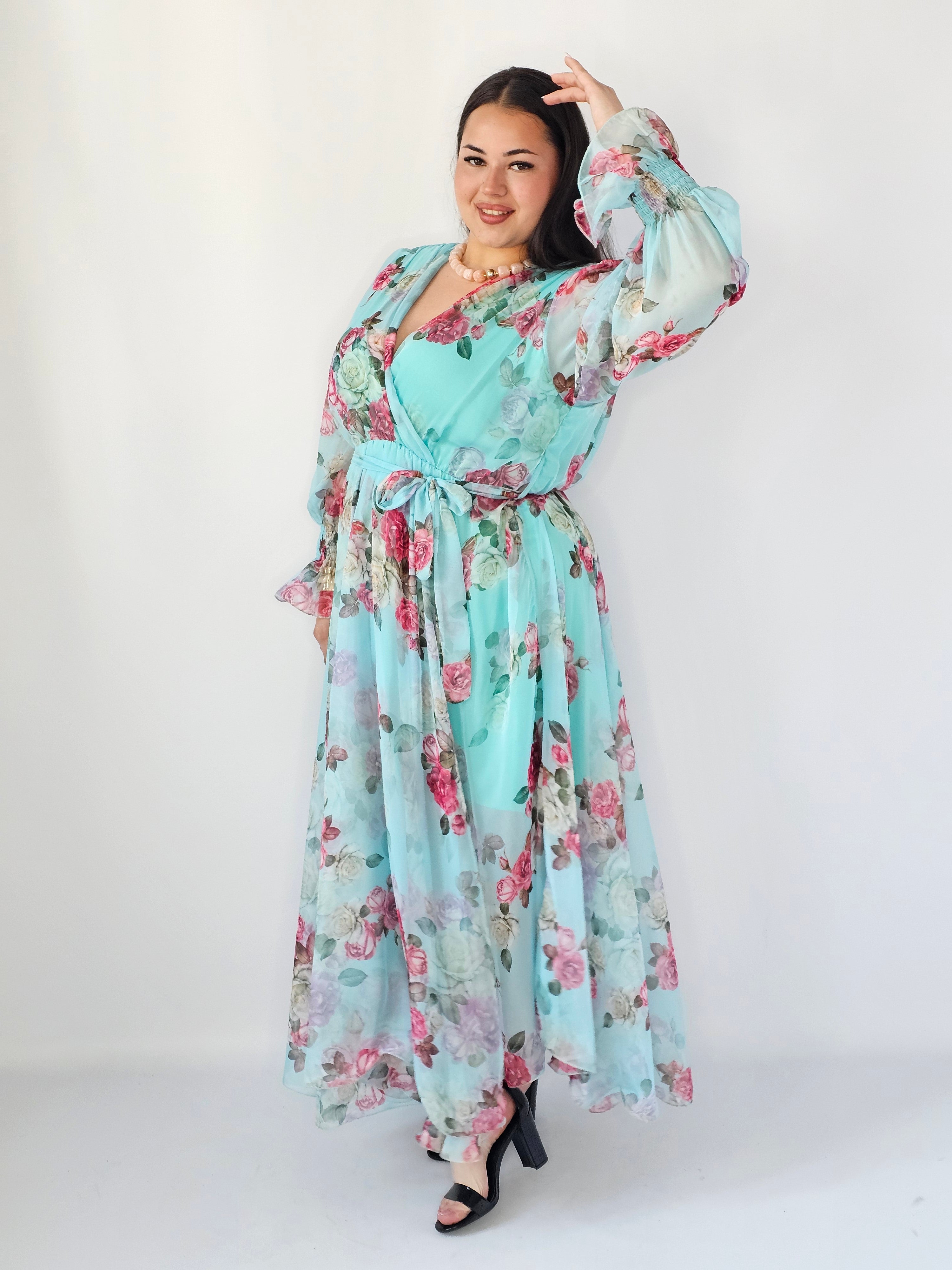 Sukienka Plus Size Maxi Kwiatowa Zwiewna Elegancja Stylowa XL