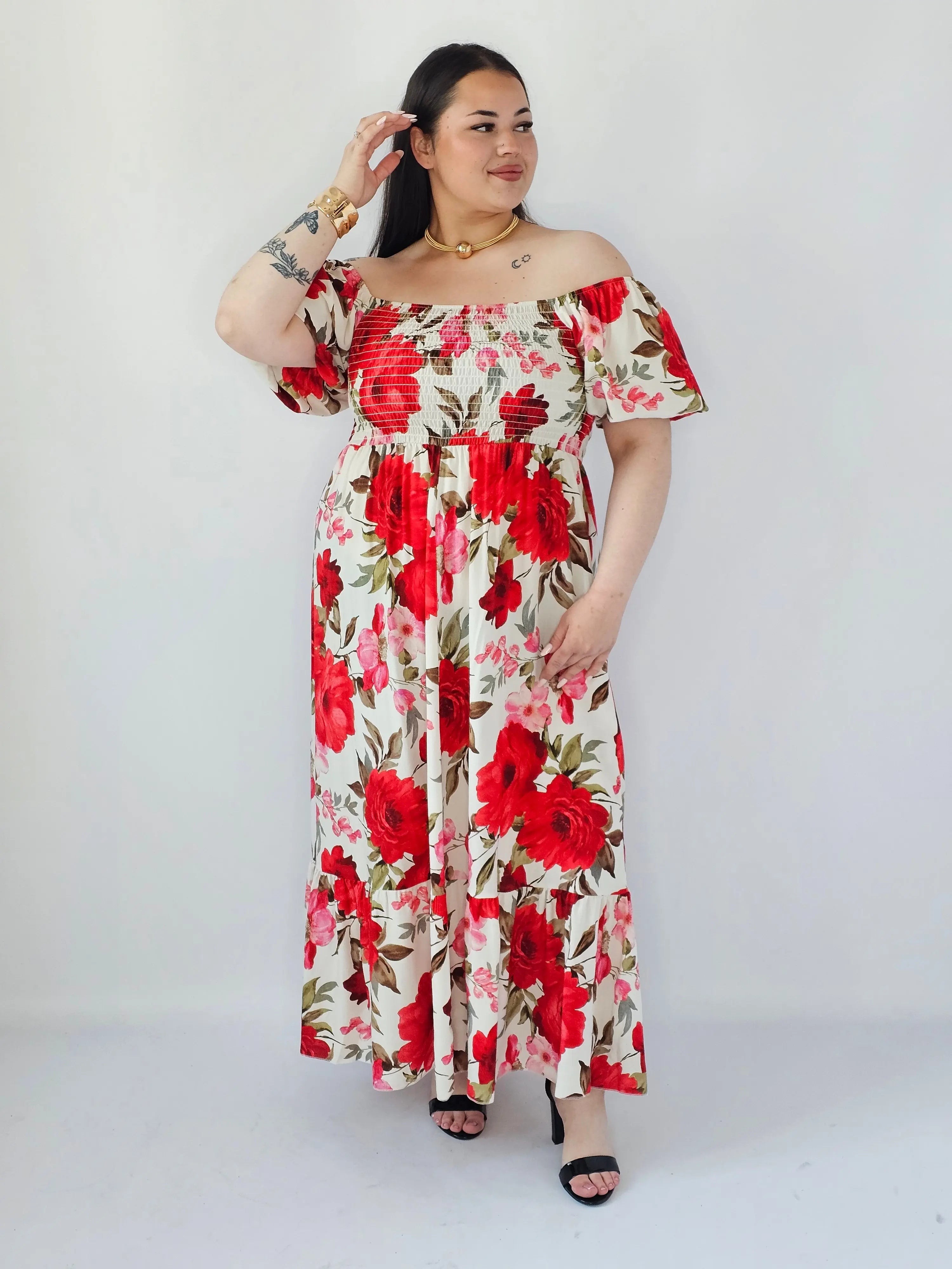 Sukienka Plus Size Maxi W Kwiaty Z Marszczoną Górą – Zwiewna I Kobieca XXL Stylowa XL Stylowa XL