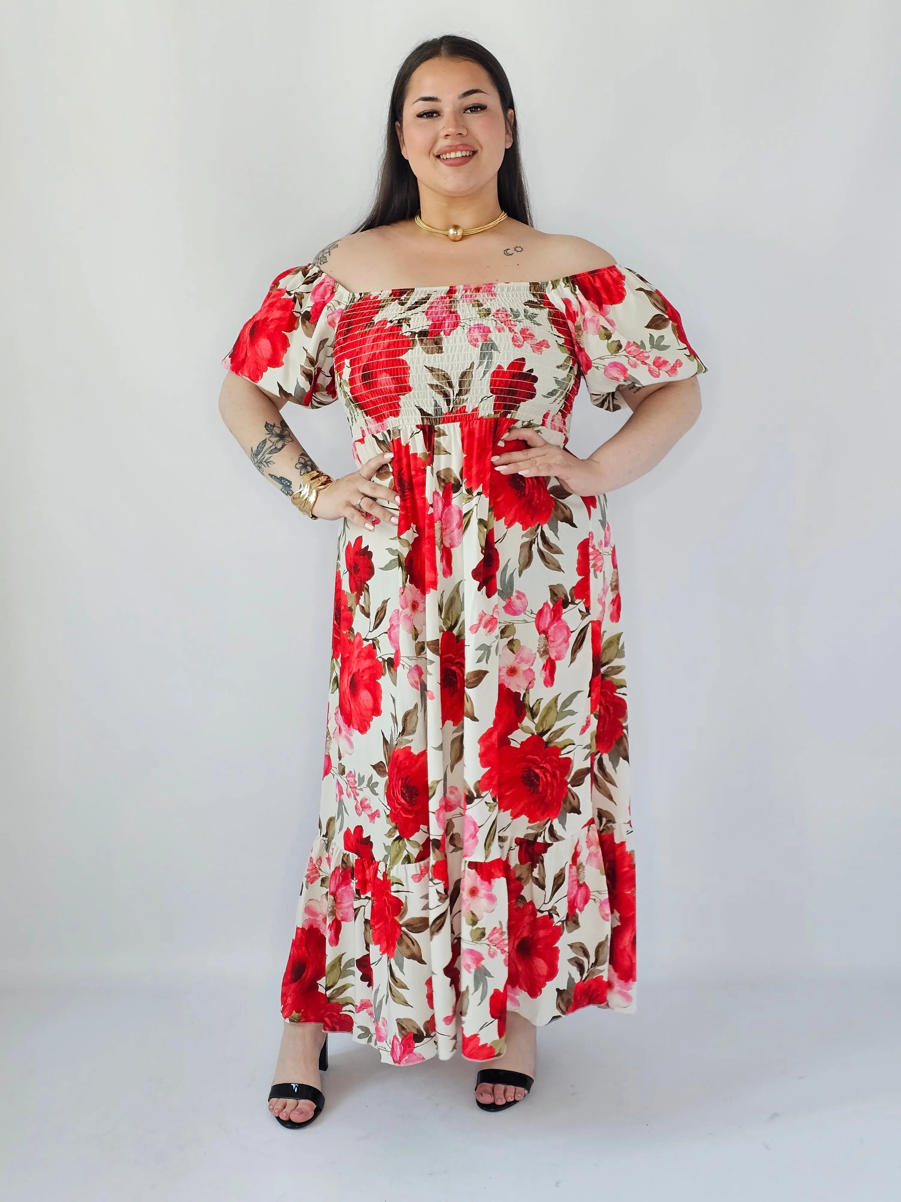 Sukienka Plus Size Maxi W Kwiaty Z Marszczoną Górą – Zwiewna I Kobieca XXL Stylowa XL Stylowa XL