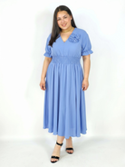 Sukienka Plus Size Midi Z Marszczoną Talią I Kwiatem Stylowa XL