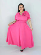 Sukienka Plus Size Midi Z Marszczoną Talią I Kwiatem Stylowa XL