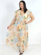 Sukienka Plus Size Plisowana Midi W Kwiaty Z Paskiem Elegancka Stylowa XL