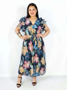 Sukienka Plus Size Plisowana Midi W Kwiaty Z Paskiem Elegancka Stylowa XL