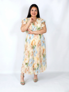 Sukienka Plus Size Plisowana Midi W Kwiaty Z Paskiem Elegancka Stylowa XL