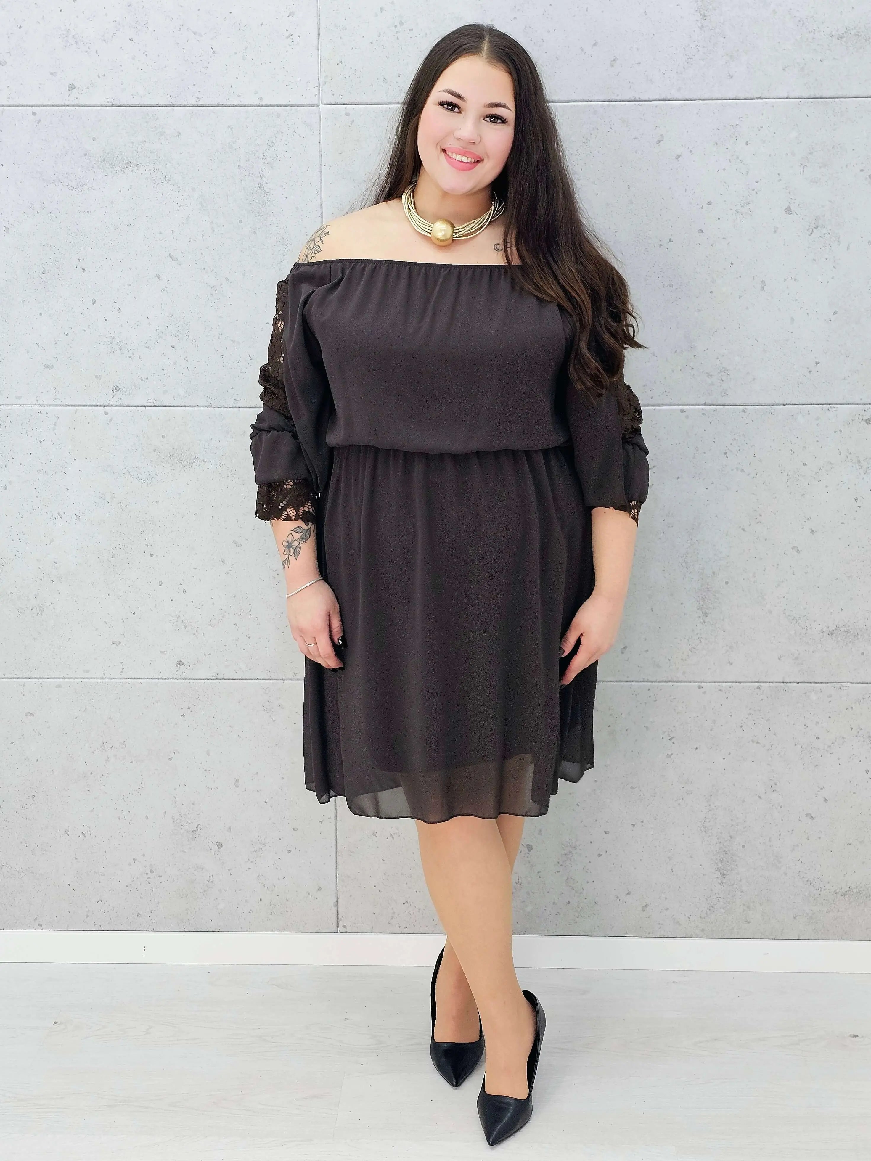 Sukienka hiszpanka midi plus size z koronkowymi rękawami – Stylowa XL
