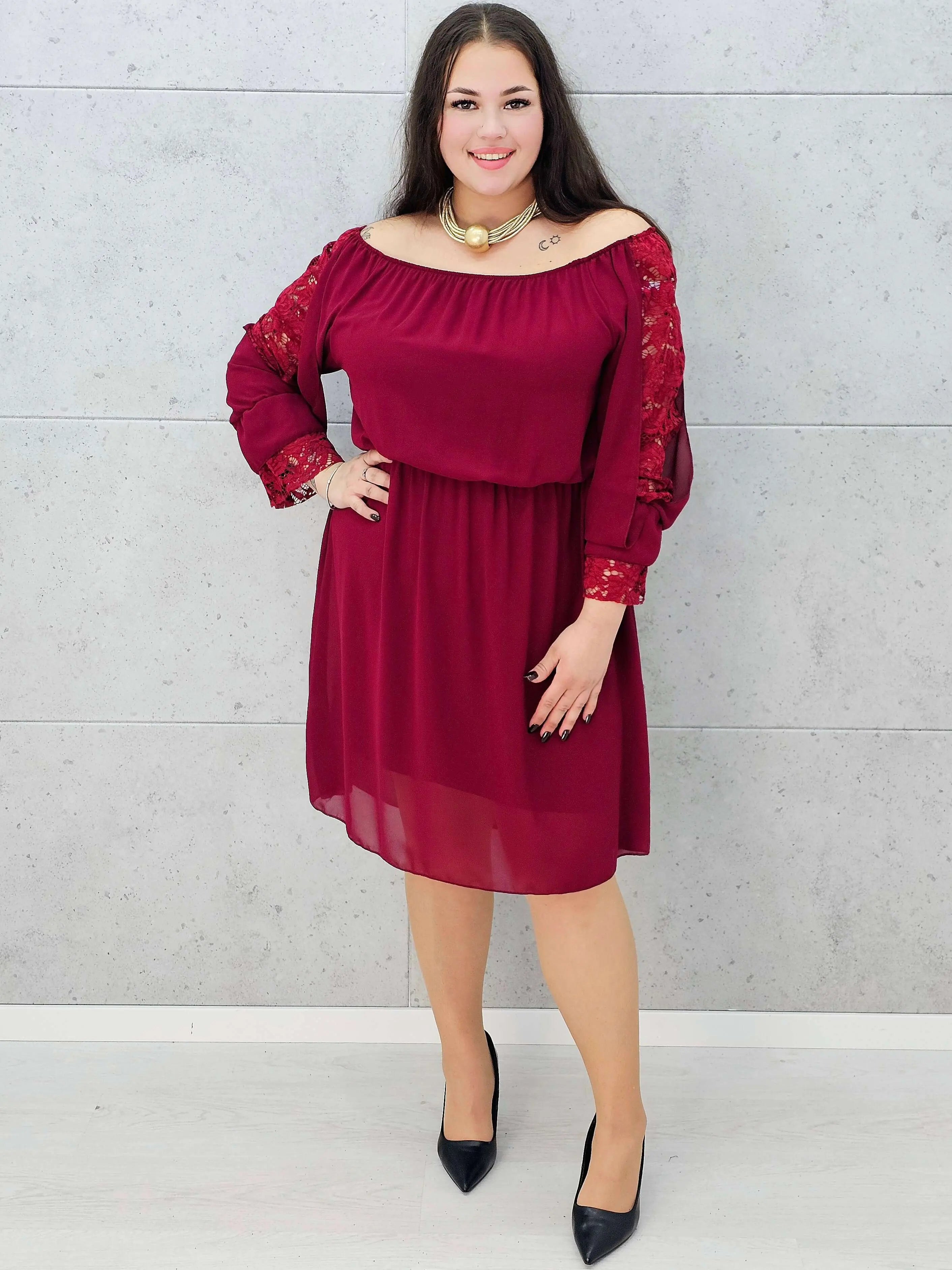 Bordowa sukienka hiszpanka plus size – Stylowa XL