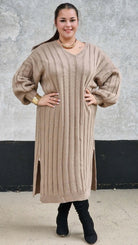 Sukienka Swetrowa z Dekoltem w Serek Stylowa XL