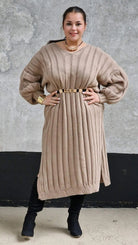 Sukienka Swetrowa z Dekoltem w Serek Stylowa XL