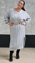 Sukienka Swetrowa z Dekoltem w Serek Stylowa XL