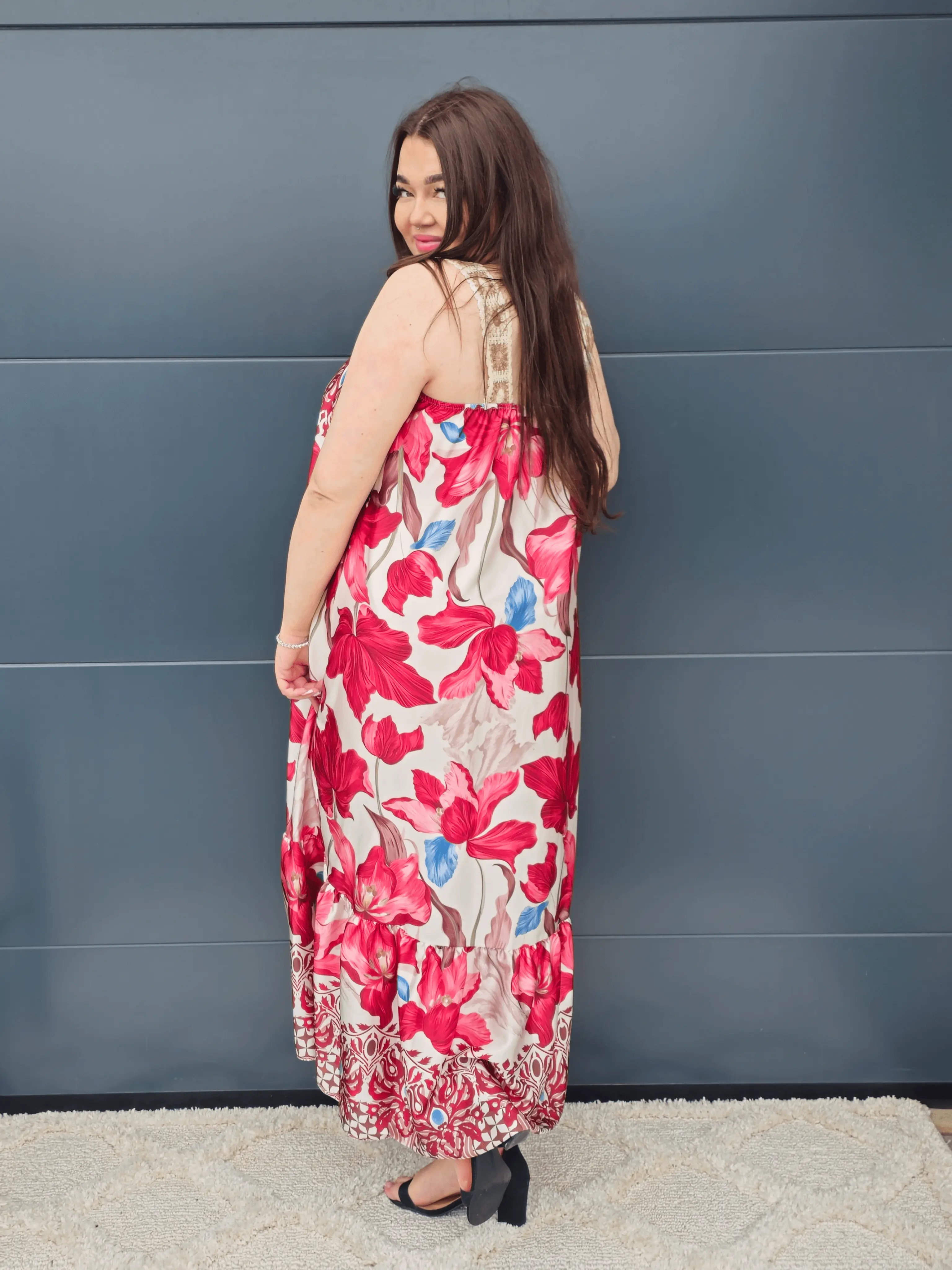 Sukienka boho z szydełkową górą i kwiatowym printem Stylowa XL