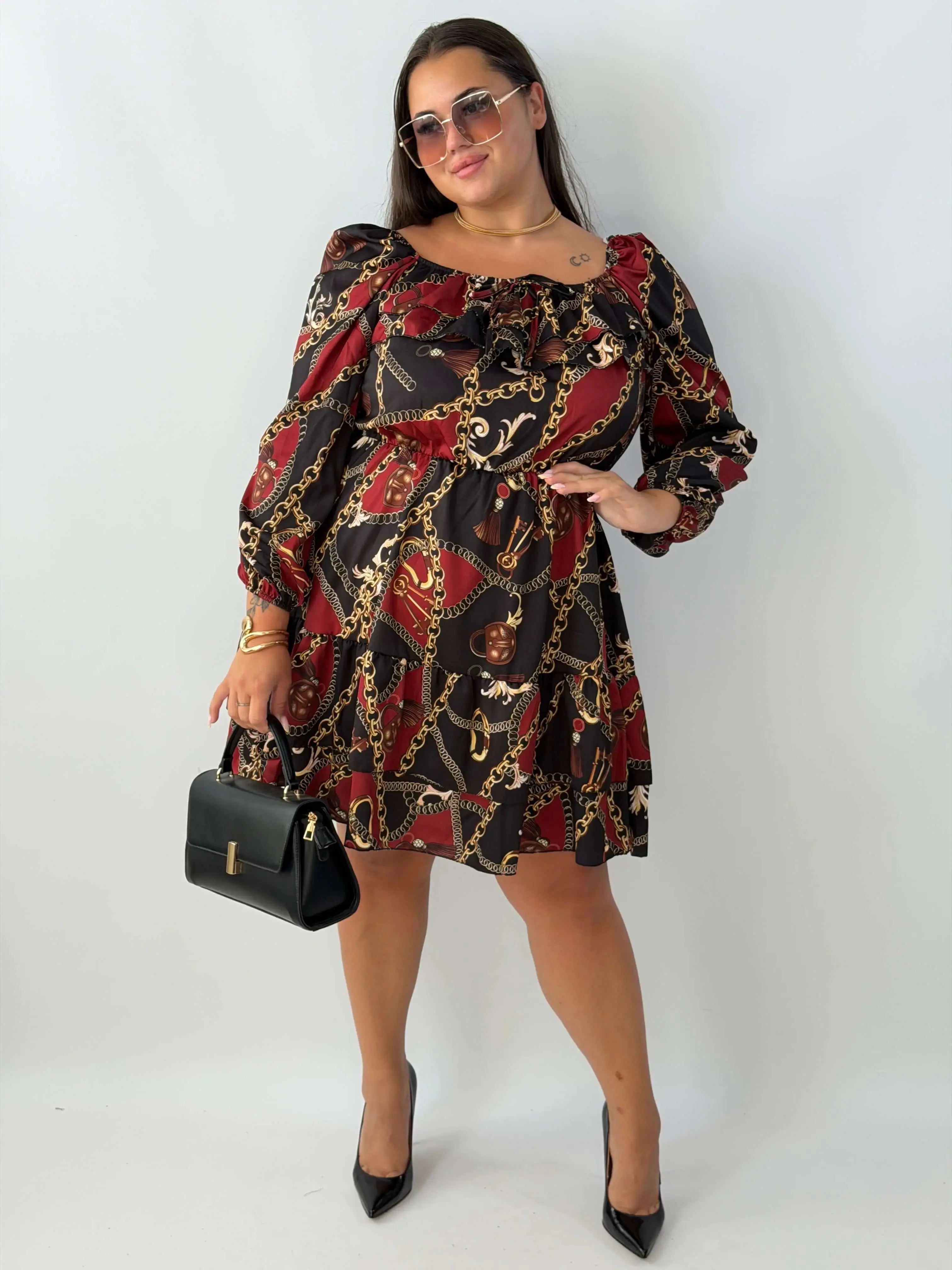 Sukienka damska Plus Size z falbaną i regulowanym dekoltem Stylowa XL