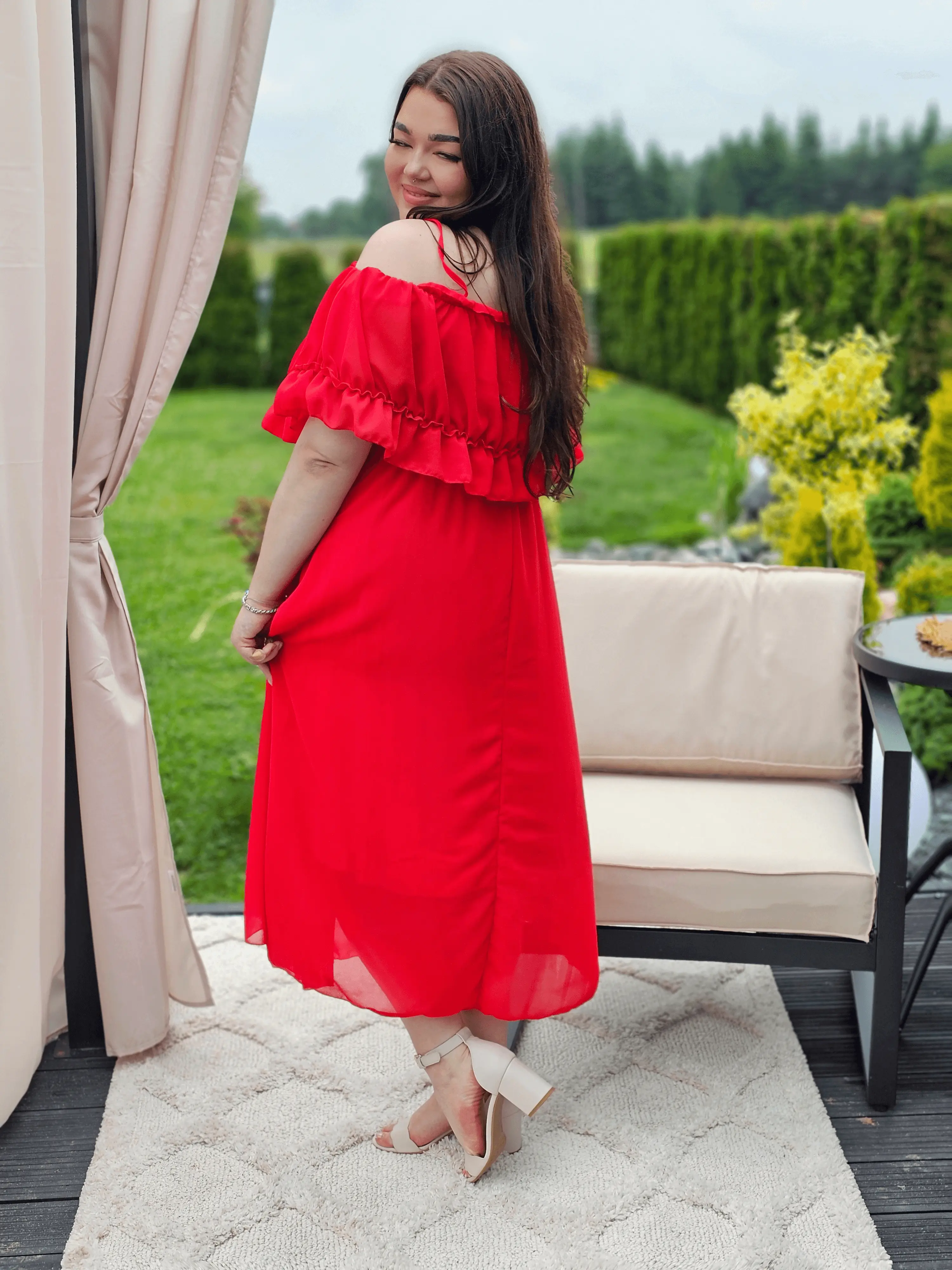 Sukienka hiszpanka midi z falbanami - kilka kolorów Stylowa XL