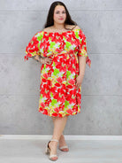 Sukienka hiszpanka midi z wiązanymi rękawami i kwiatowym printem Stylowa XL