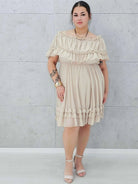 Sukienka hiszpanka mini z falbanami  - beż Stylowa XL