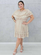 Sukienka hiszpanka mini z falbanami  - beż Stylowa XL