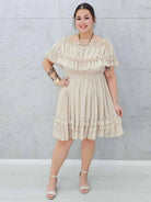 Sukienka hiszpanka mini z falbanami  - beż Stylowa XL