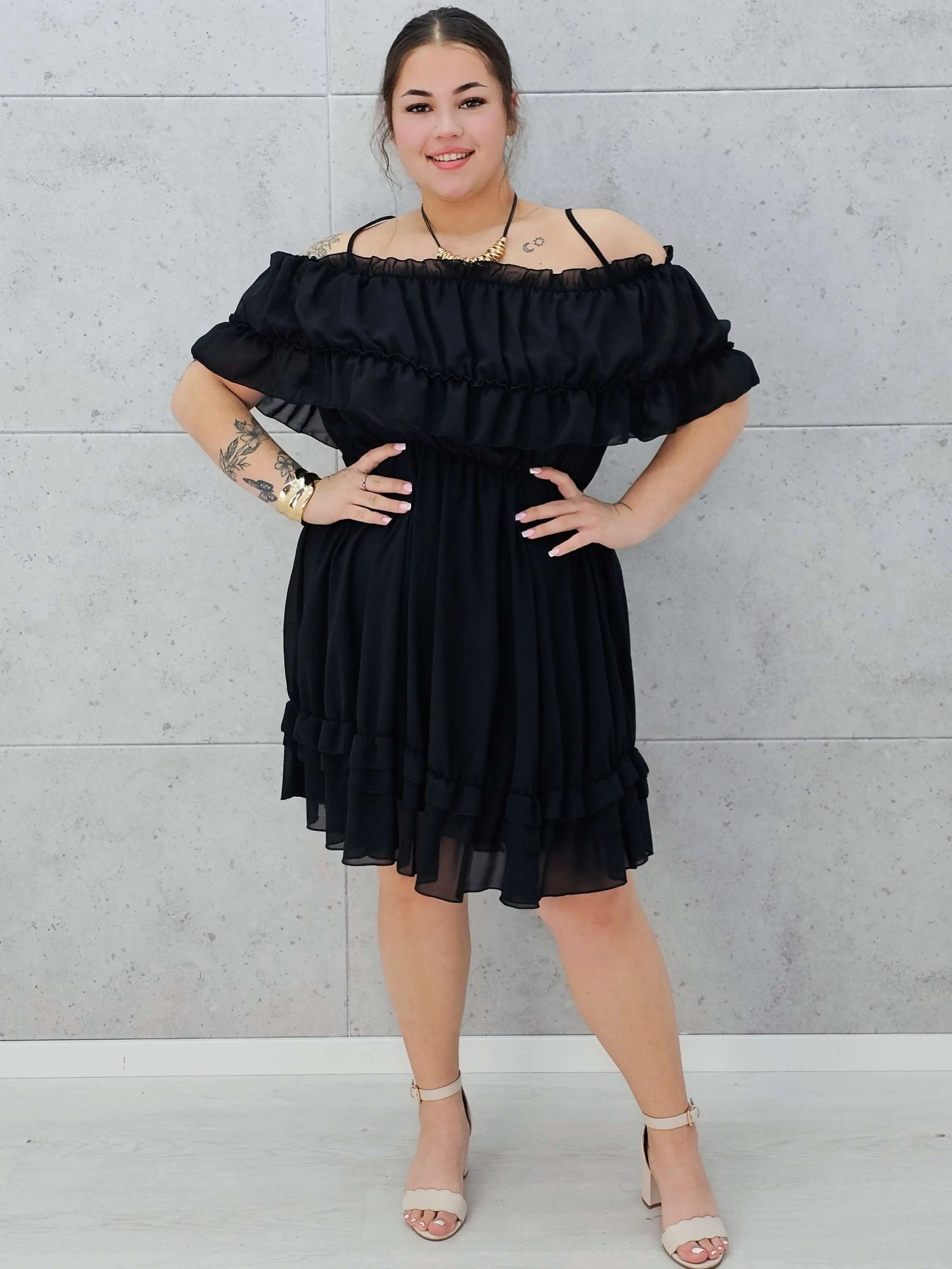 Sukienka hiszpanka mini z falbanami  - czerń Stylowa XL
