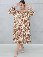 Sukienka hiszpanka w brązowe kwiaty Stylowa XL