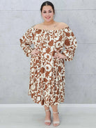 Sukienka hiszpanka w brązowe kwiaty Stylowa XL