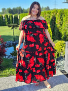 Sukienka hiszpanka w czerwone maki Stylowa XL