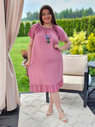 Sukienka hiszpanka z falbanką- róż Stylowa XL