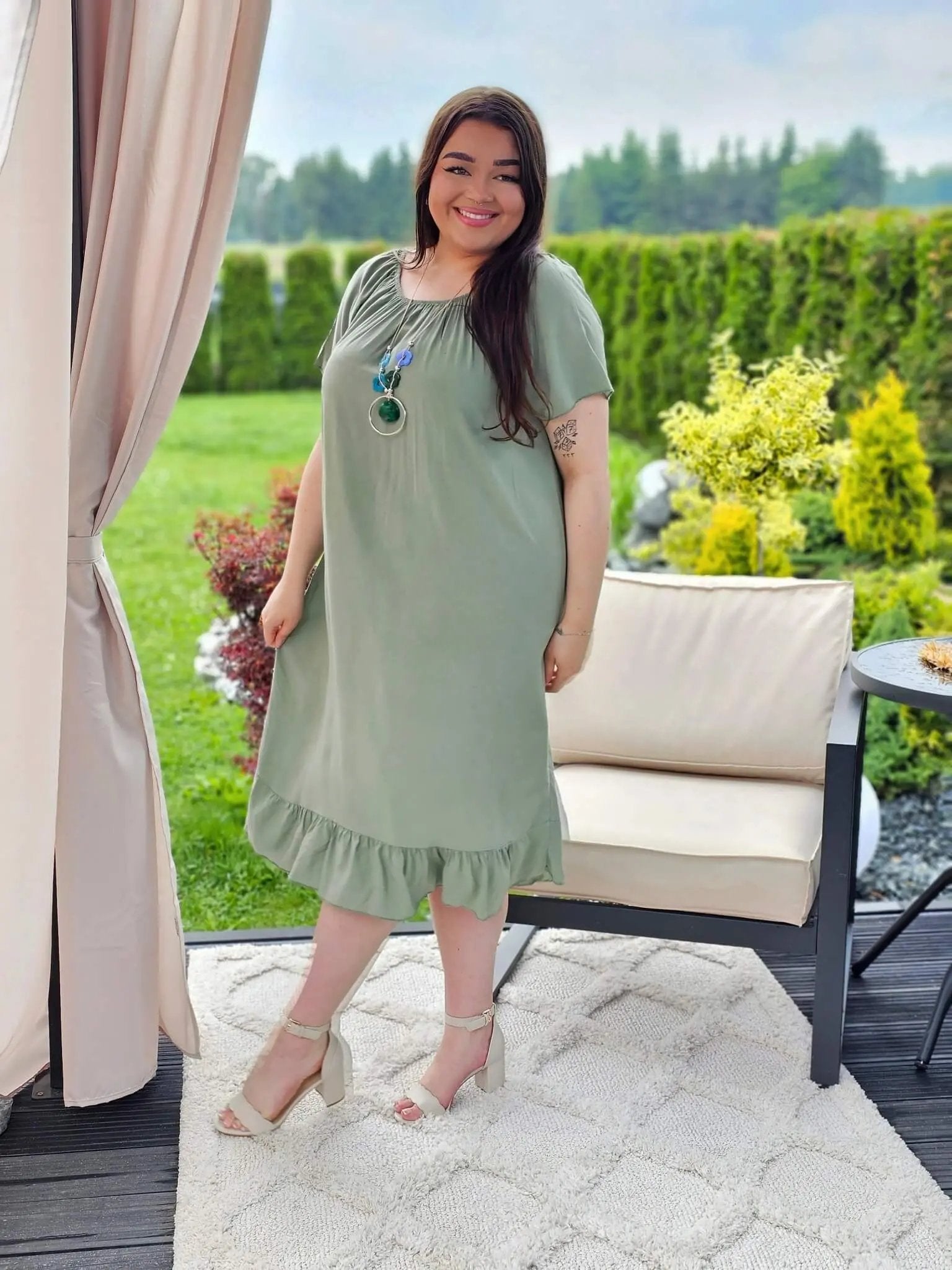 Sukienka hiszpanka z falbanką- zielona Stylowa XL