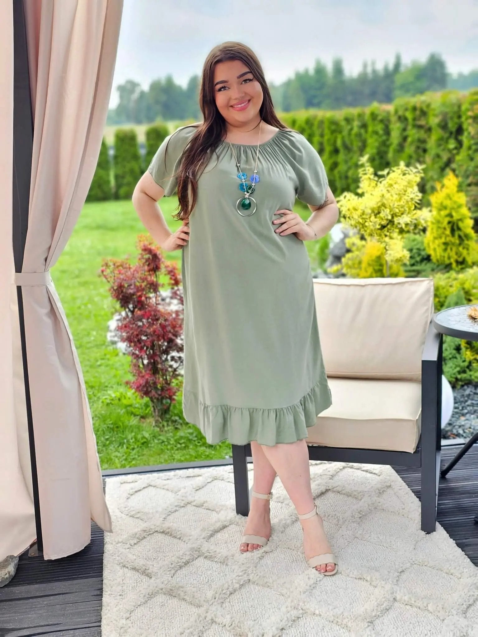 Sukienka hiszpanka z falbanką- zielona Stylowa XL