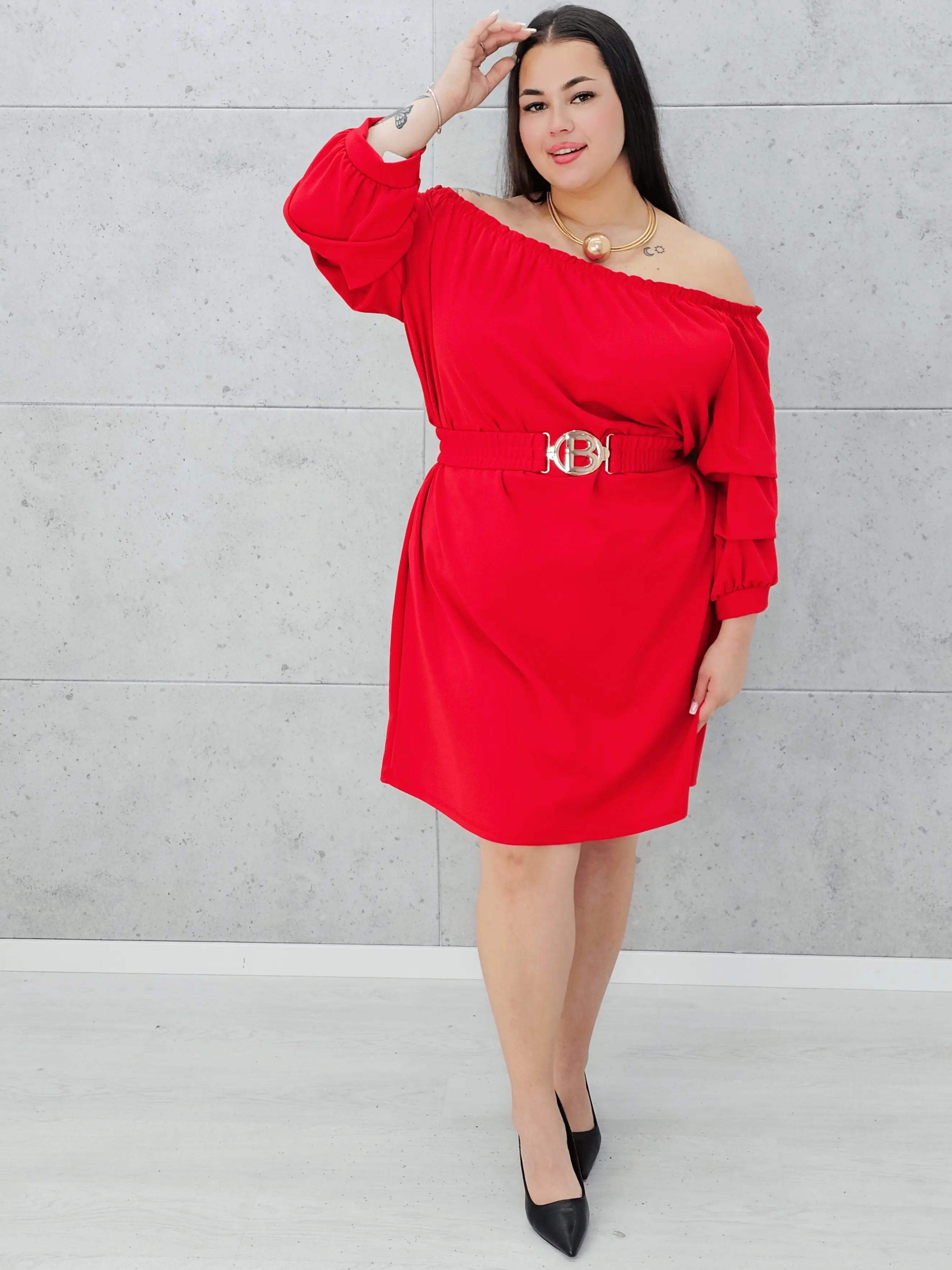 Sukienka hiszpanka z paskiem. Stylowa XL