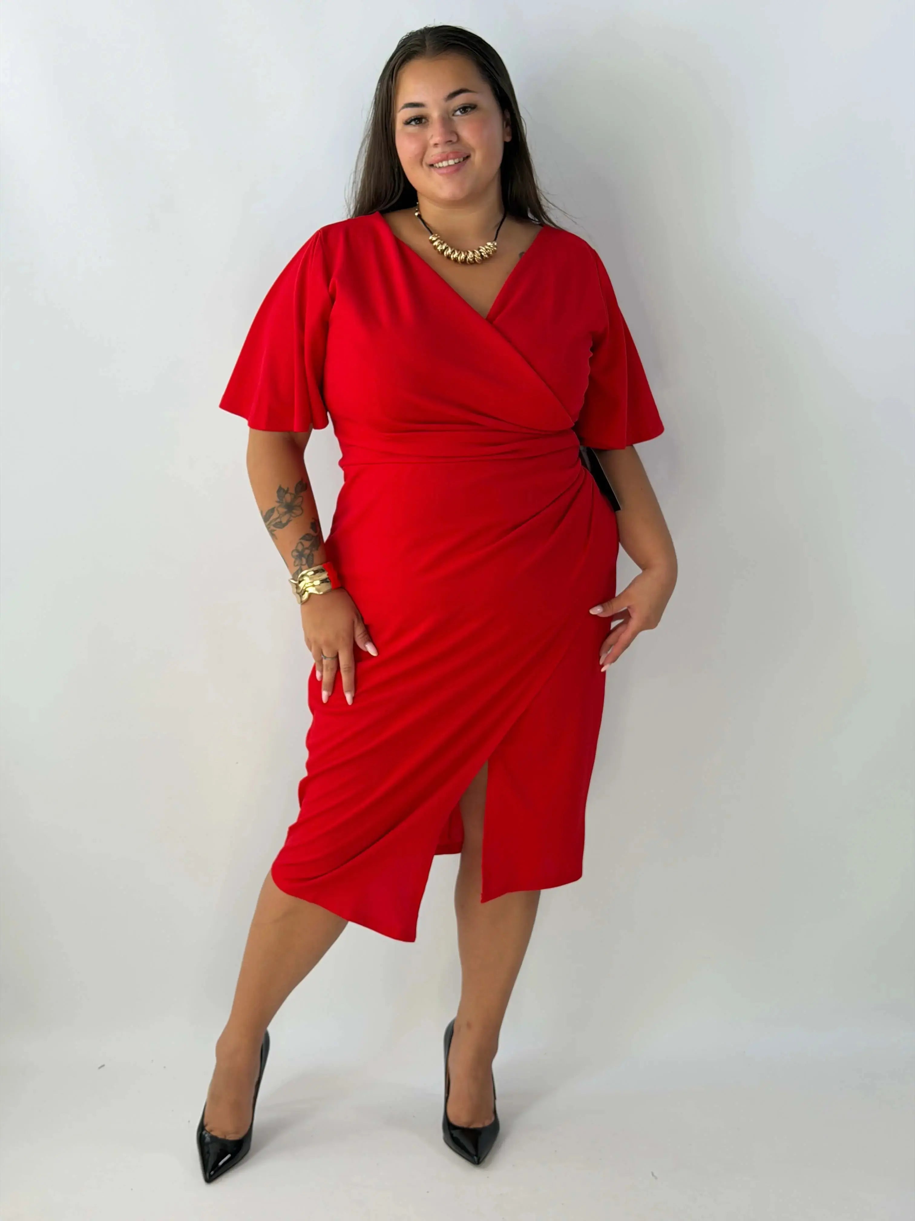 Sukienka kopertowa Plus Size z wiązaniem i rozcięciem Stylowa XL