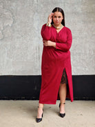 Sukienka kopertowa maxi z koronkową wstawką Stylowa XL