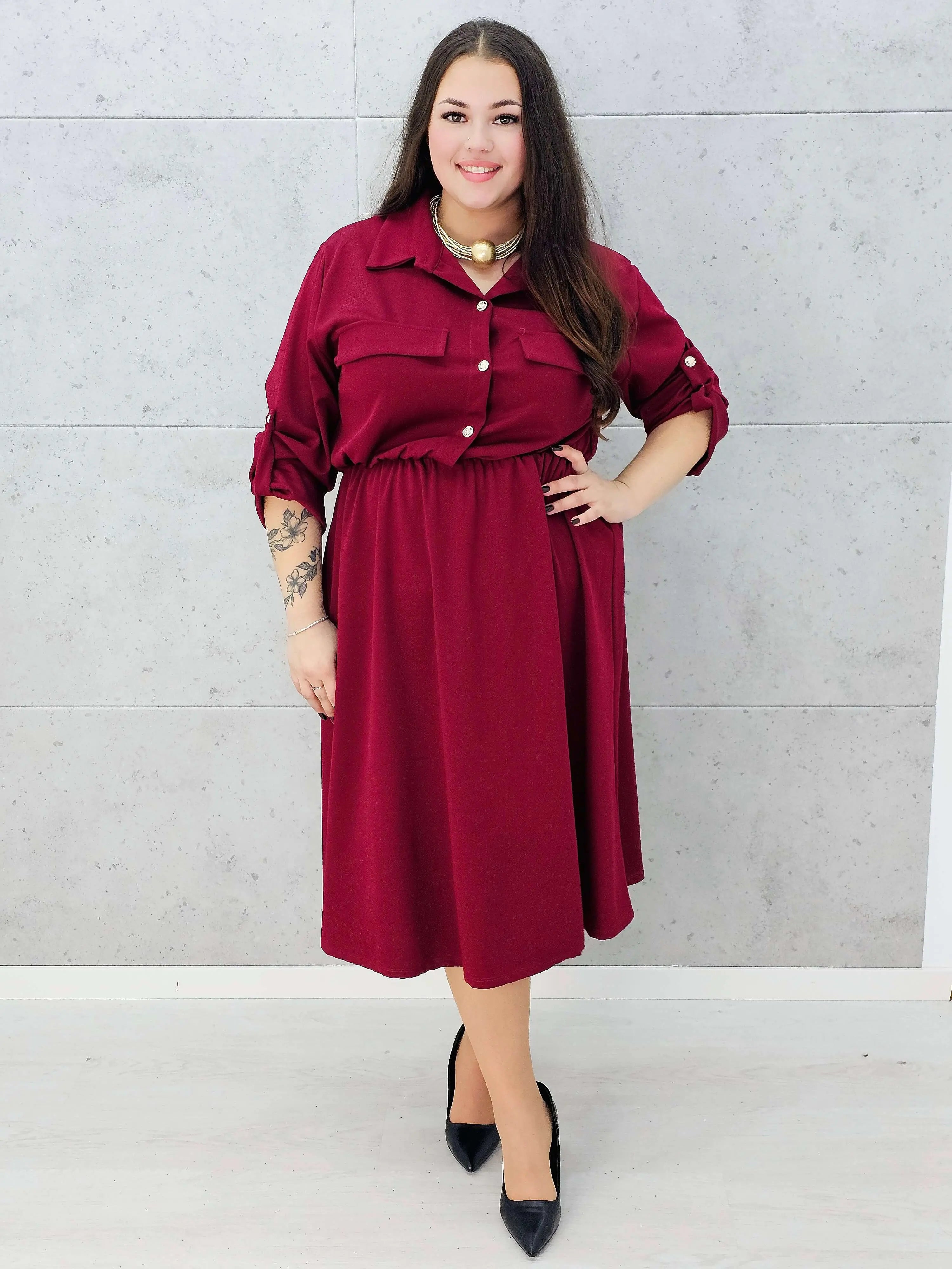 Sukienka koszulowa midi plus size z kieszeniami Stylowa XL