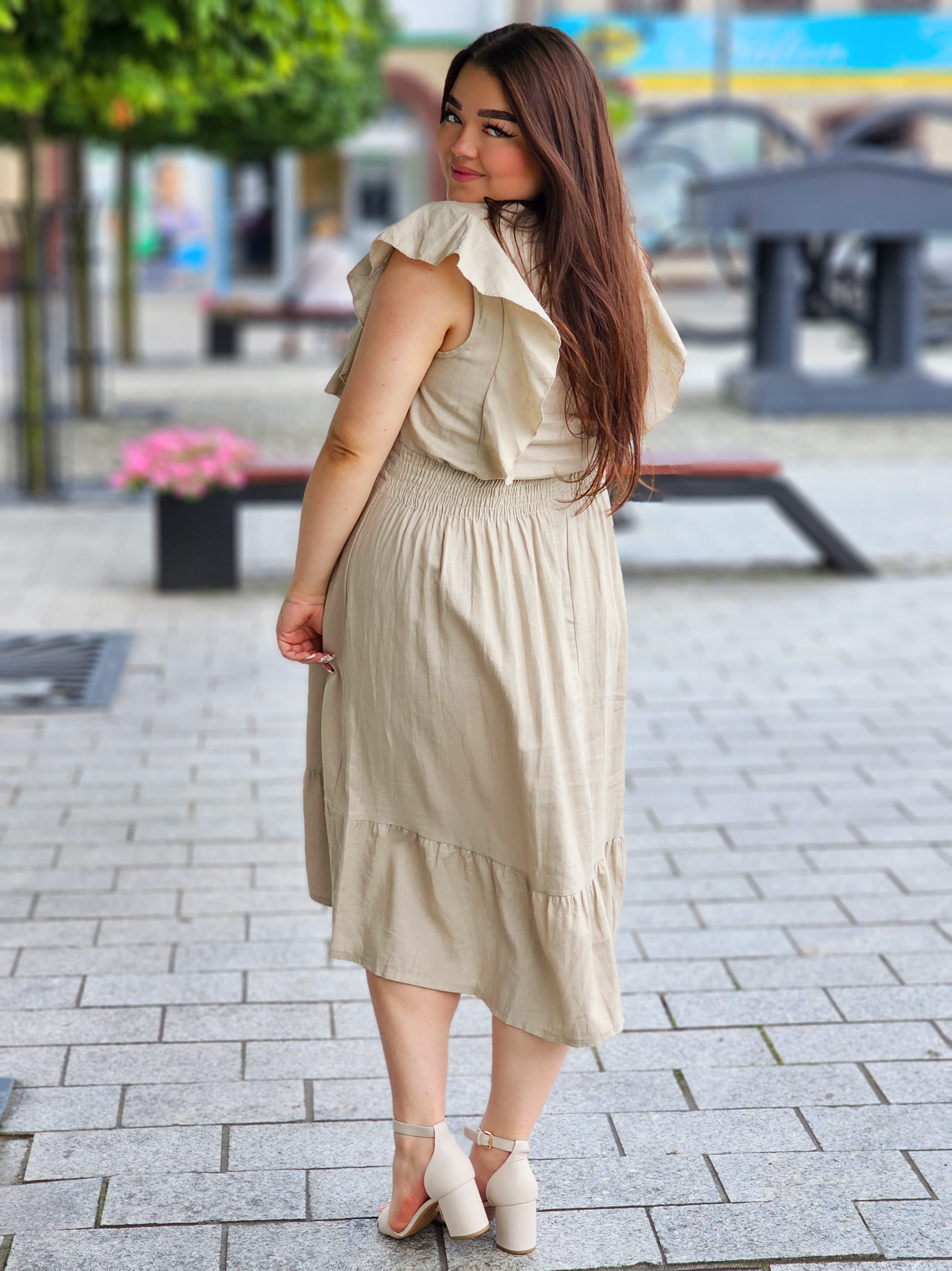 Sukienka lniana z odcięciem pod biustem Stylowa XL