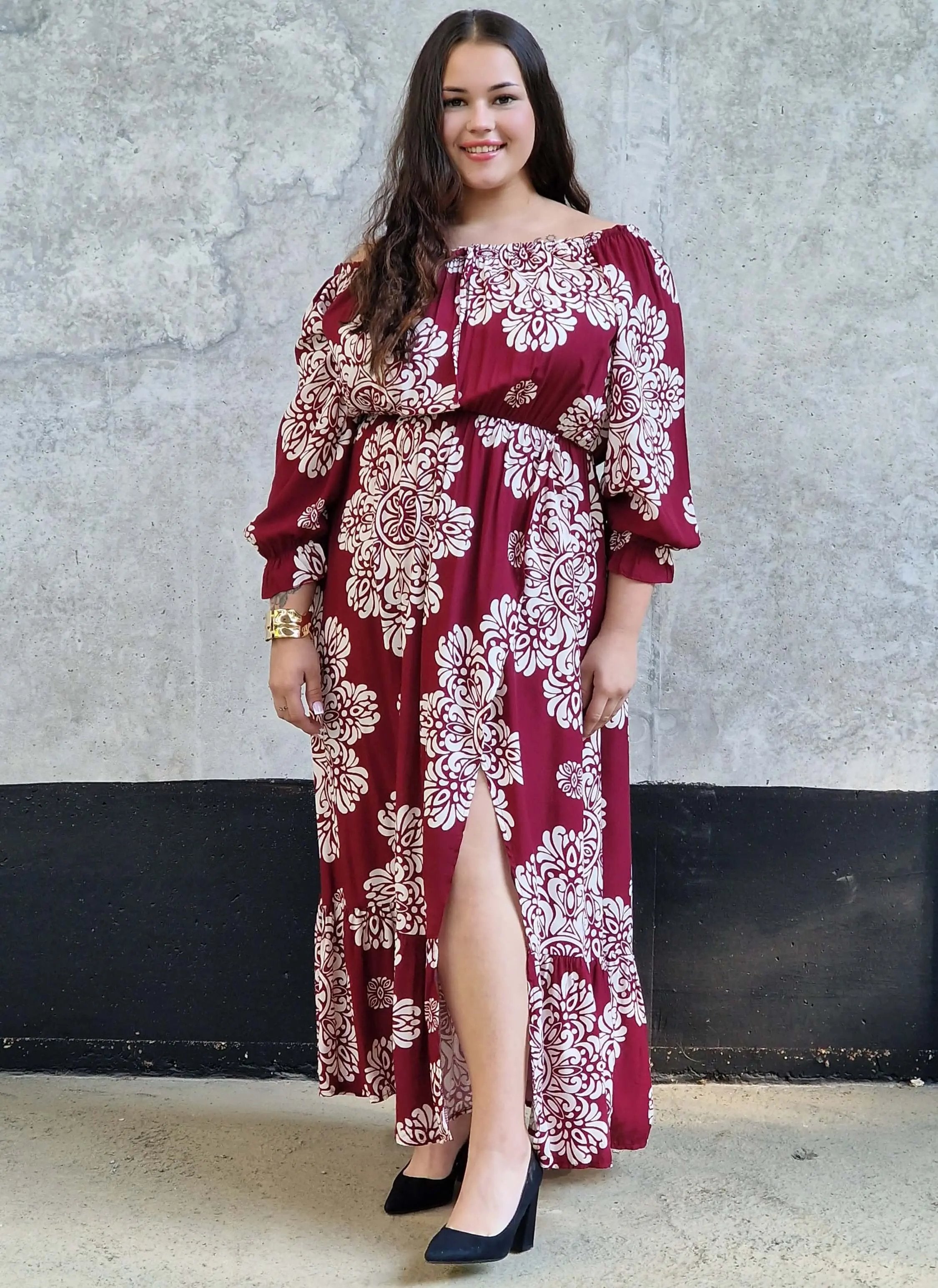 Sukienka maxi hiszpanka z rozcięciem Stylowa XL