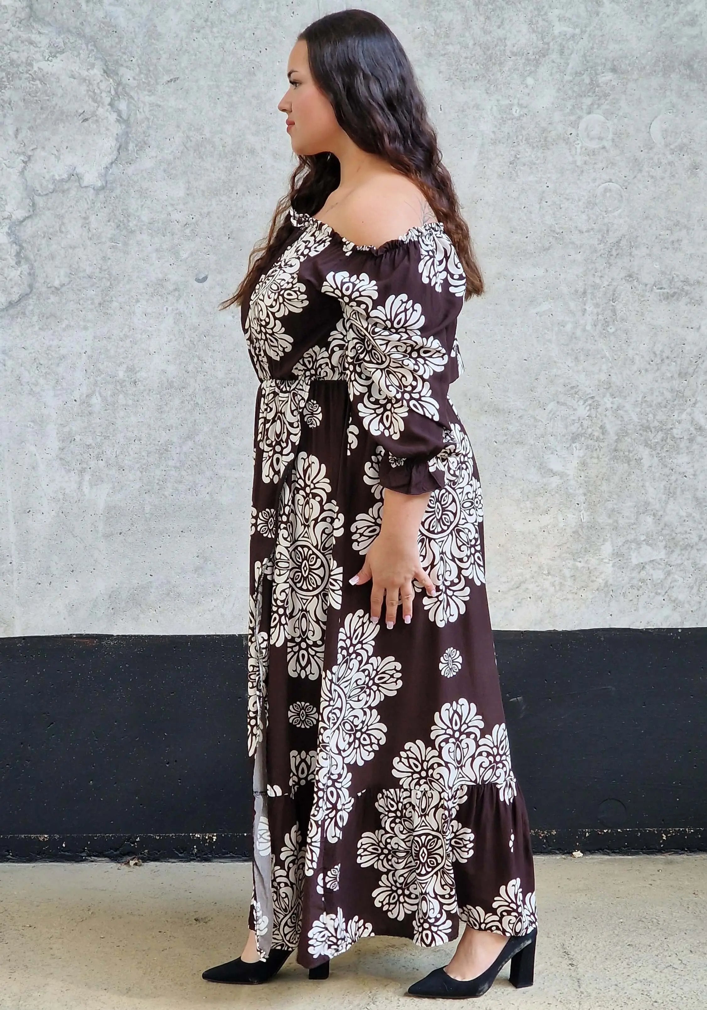 Sukienka maxi hiszpanka z rozcięciem Stylowa XL