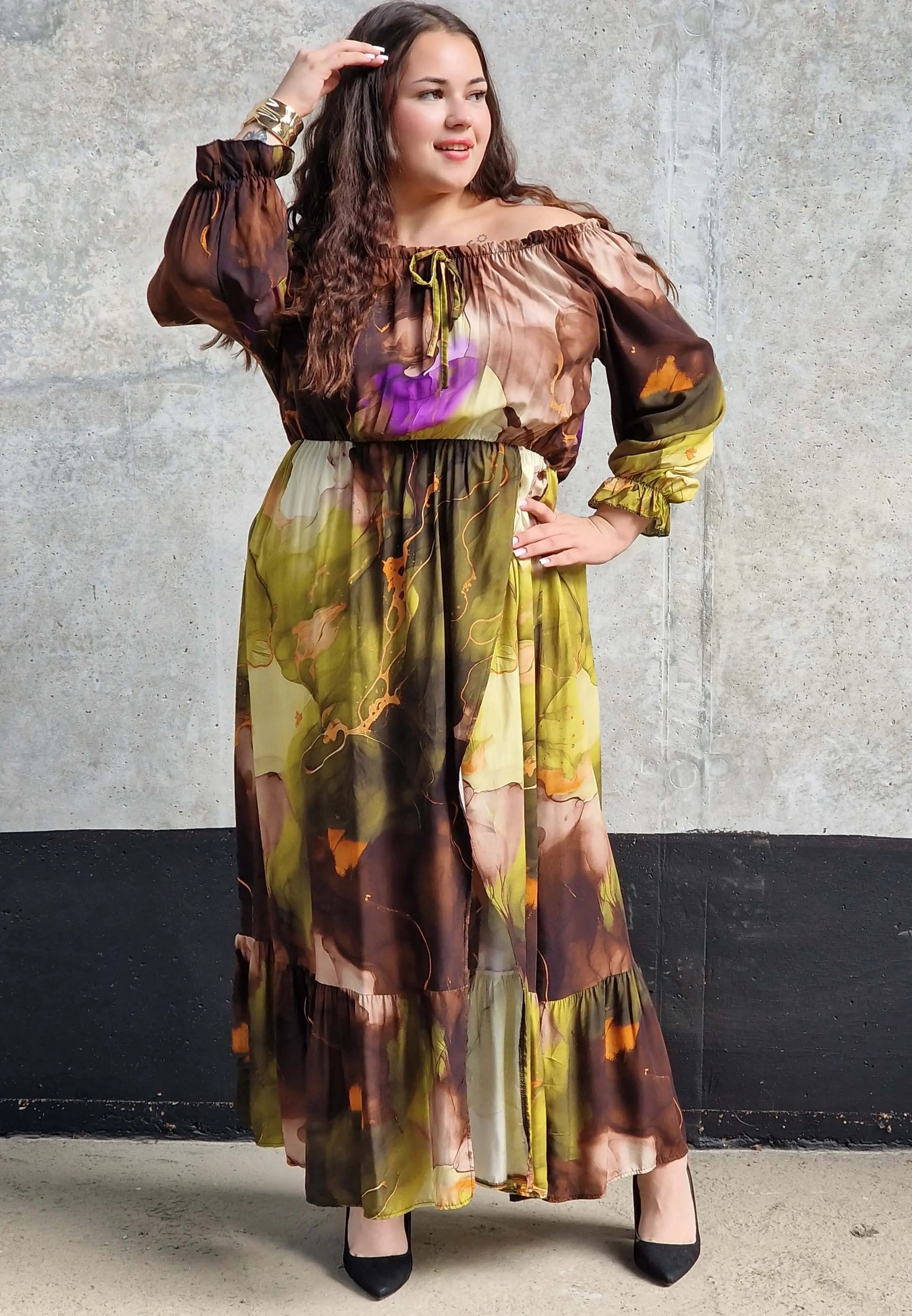 Sukienka maxi hiszpanka z rozcięciem Stylowa XL