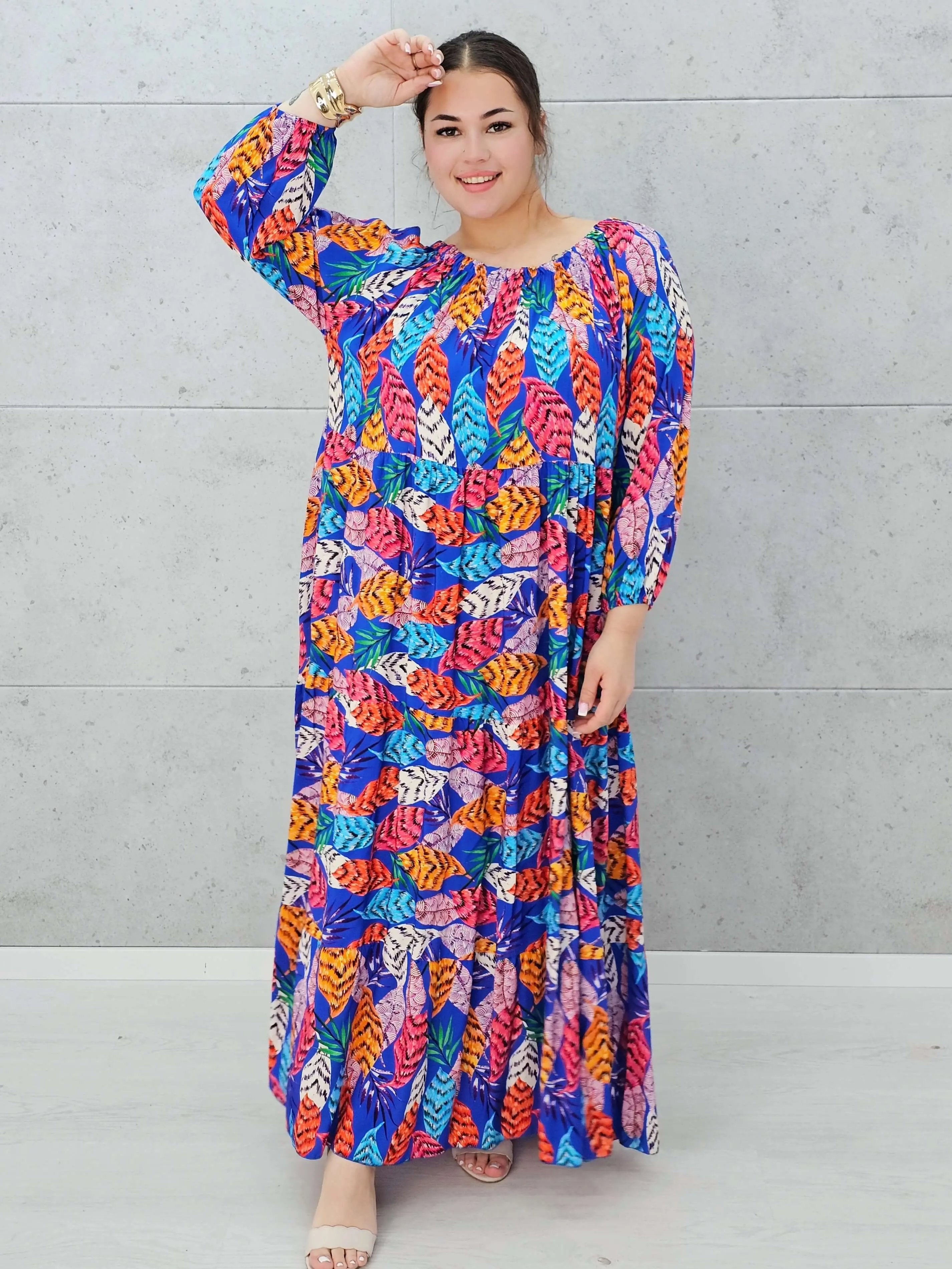 Sukienka maxi w kolorowy print Stylowa XL