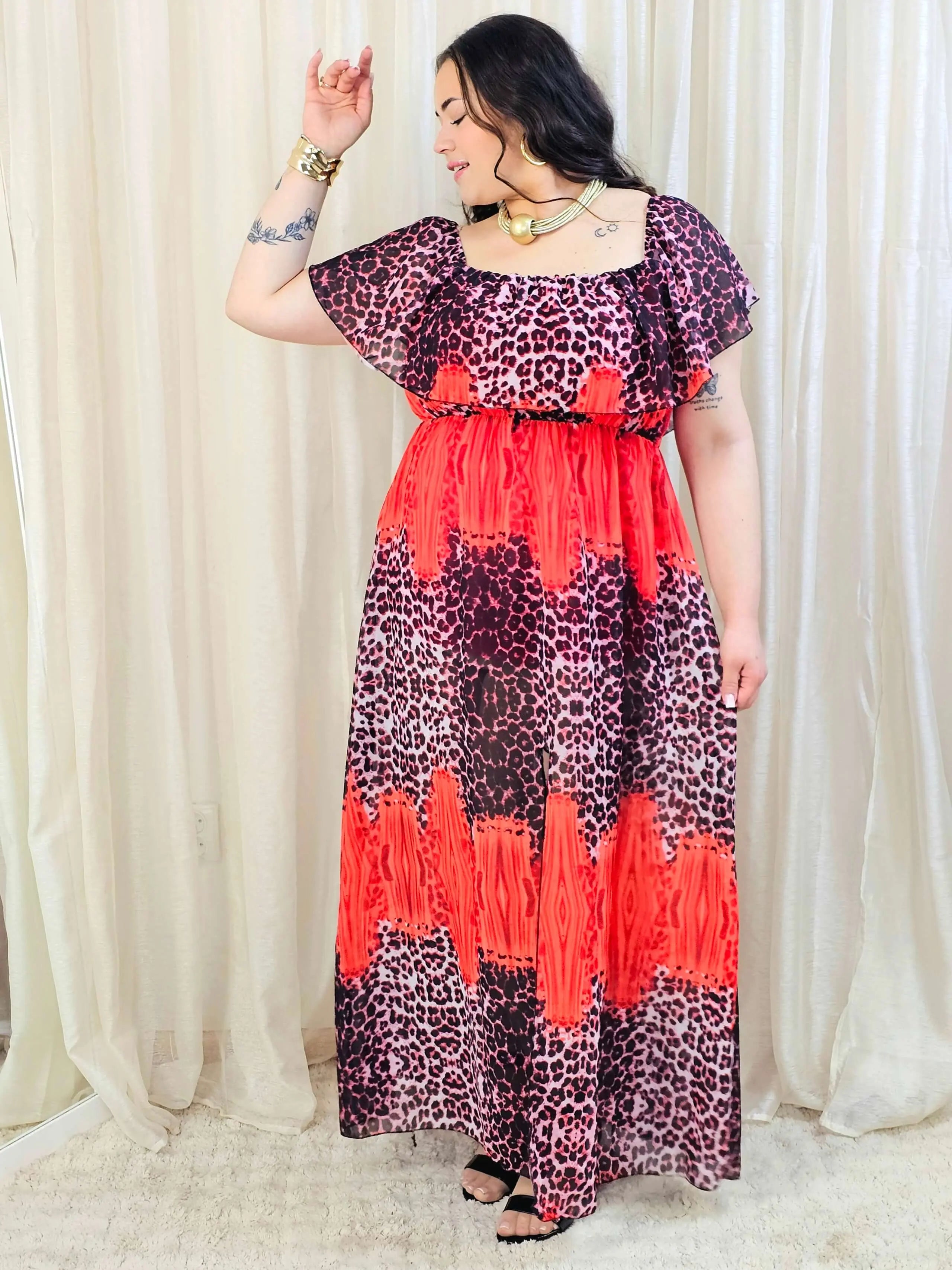 Sukienka maxi w stylu boho z wzorem zwierzęcym - w kilku kolorach Stylowa XL