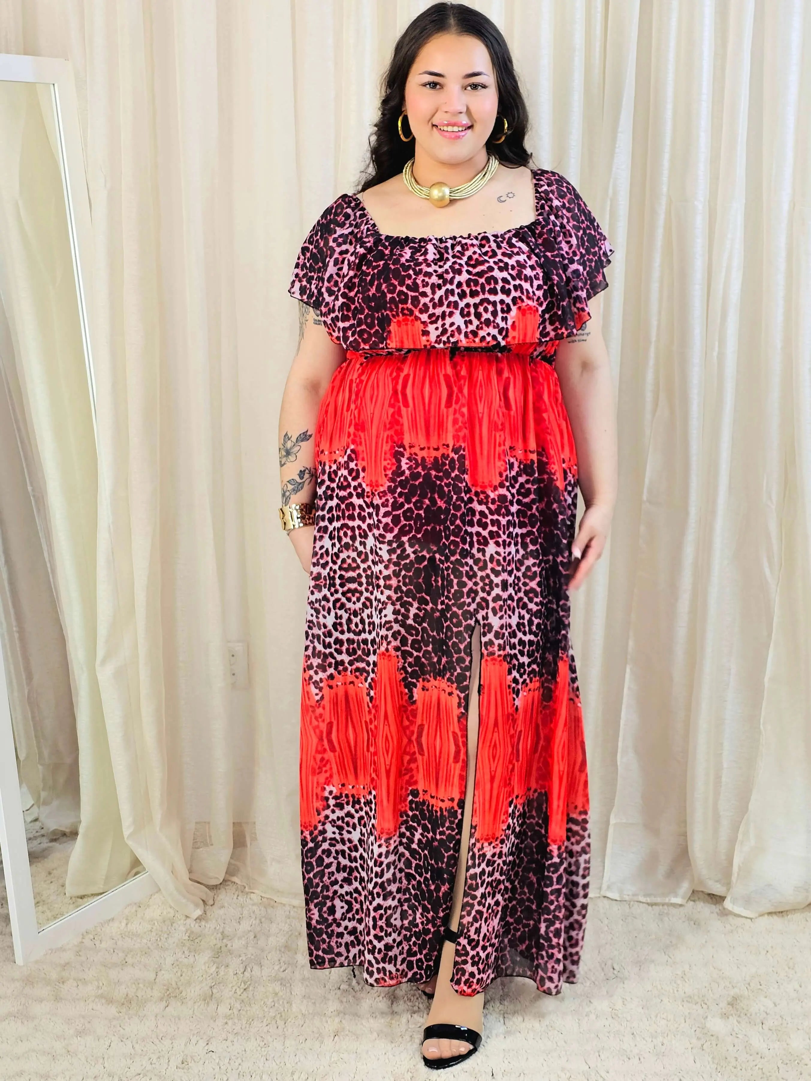 Sukienka maxi w stylu boho z wzorem zwierzęcym - w kilku kolorach Stylowa XL