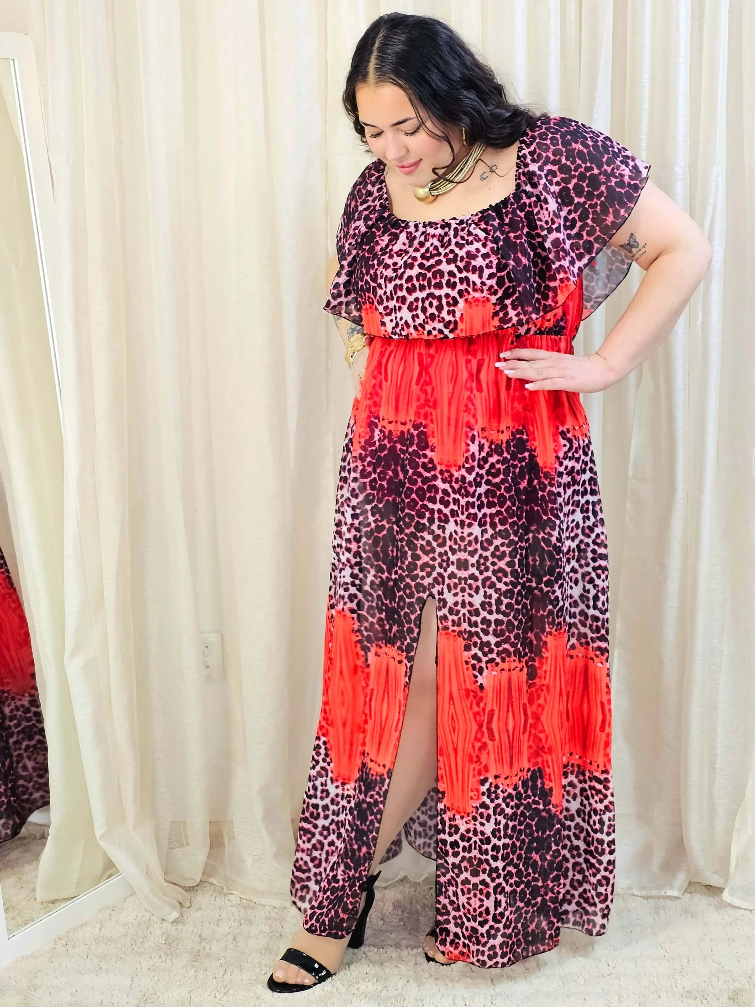 Sukienka maxi w stylu boho z wzorem zwierzęcym - w kilku kolorach Stylowa XL