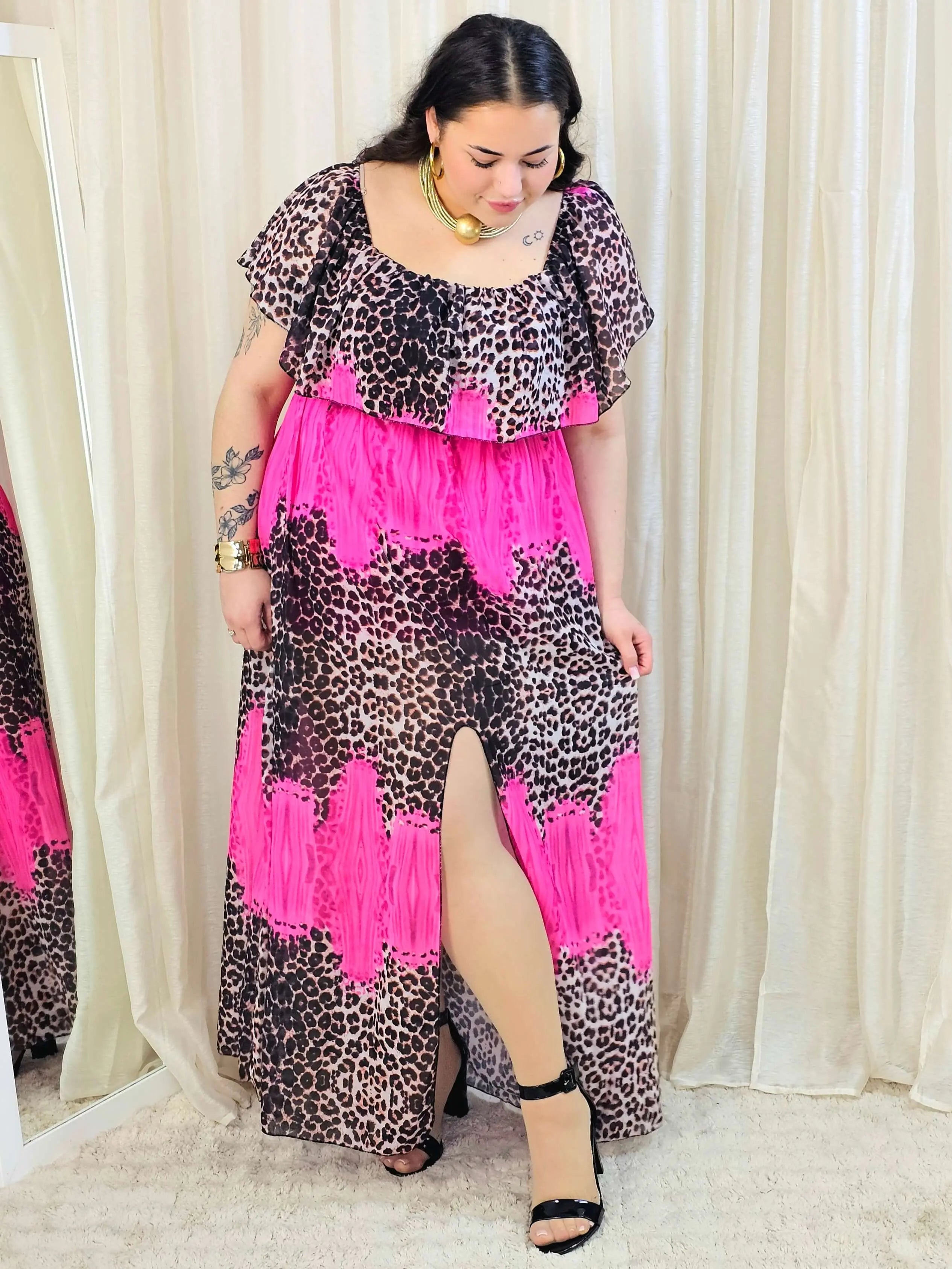 Sukienka maxi w stylu boho z wzorem zwierzęcym - w kilku kolorach Stylowa XL