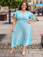 Sukienka maxi z falbankowym rękawkiem Stylowa XL