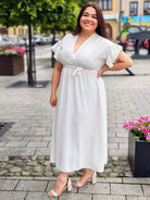 Sukienka maxi z falbankowym rękawkiem Stylowa XL