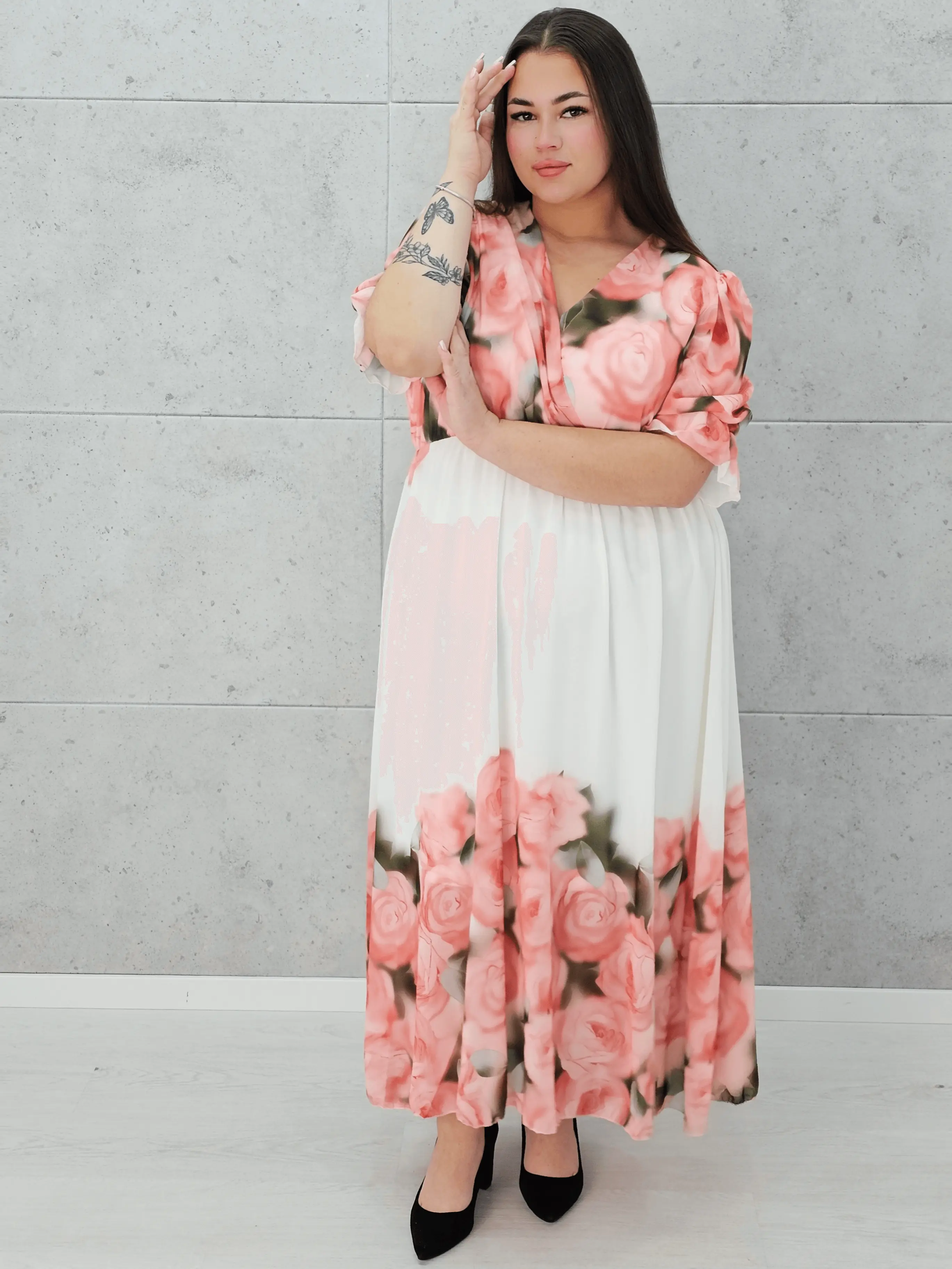 Sukienka maxi z różanym printem Stylowa XL